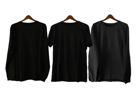 The Foundation Tee - placeholder product photo, black t-shirts on hangers